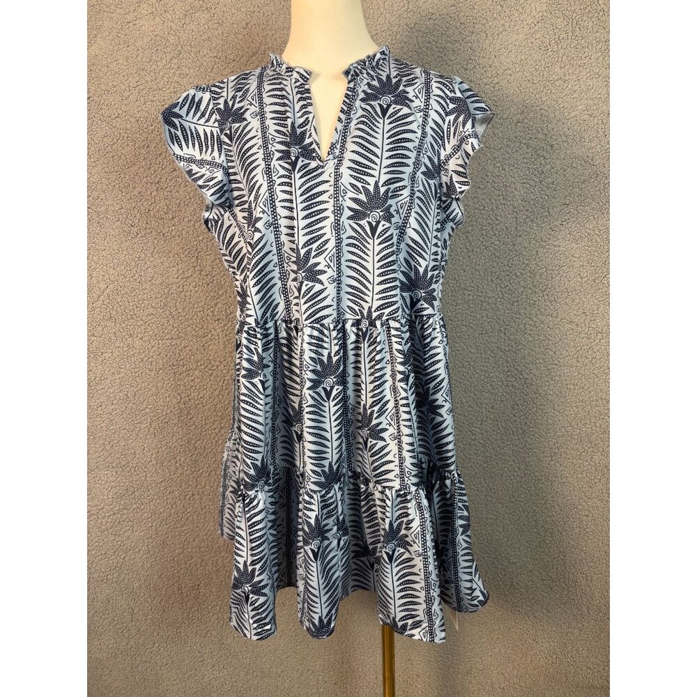 CUPSHE Women's Split V Neck Beach Mini Dress Ruffled Sleeve Tropical Print L NWT